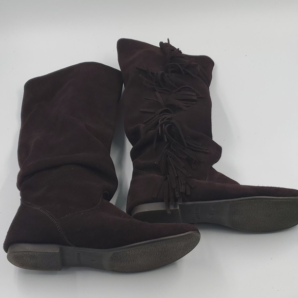 Pesaro Boho Brown Suede Fringe Over Calf Boots - Picture 6 of 8